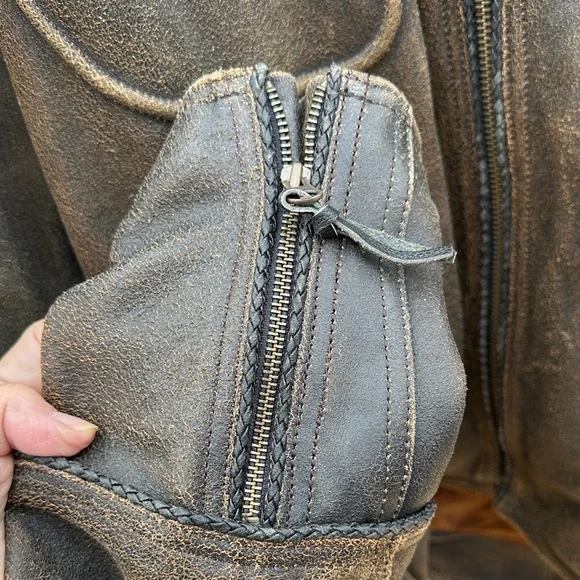 Harley-Davidson Vintage Distressed Brown with Black trim Leather Bomber Jacket - Picture 5 of 16